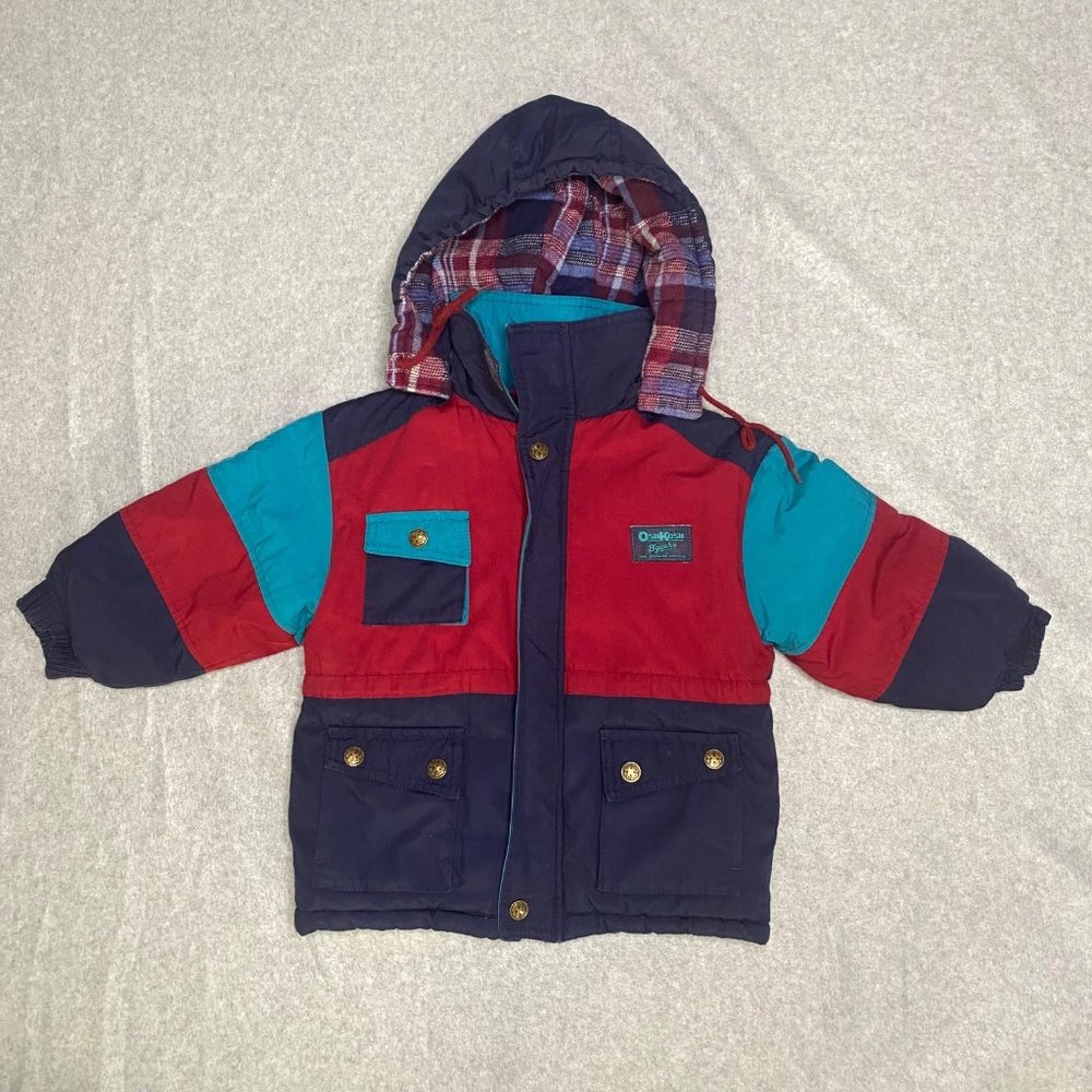 Vintage OshKosh B'gosh Colorblock Blue Jacket Boys Size 3 Snow Winter Ski Retro